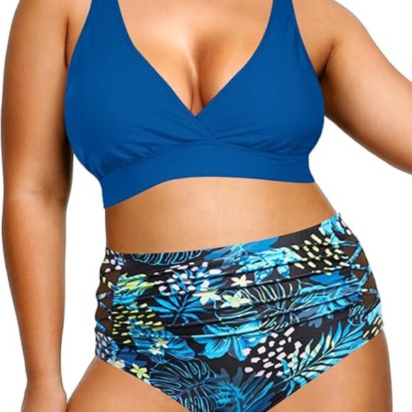 NWT Women's Plus Size Bikini High Waisted Swimsuits Two Piece Bathing Suits - Picture 3 of 4